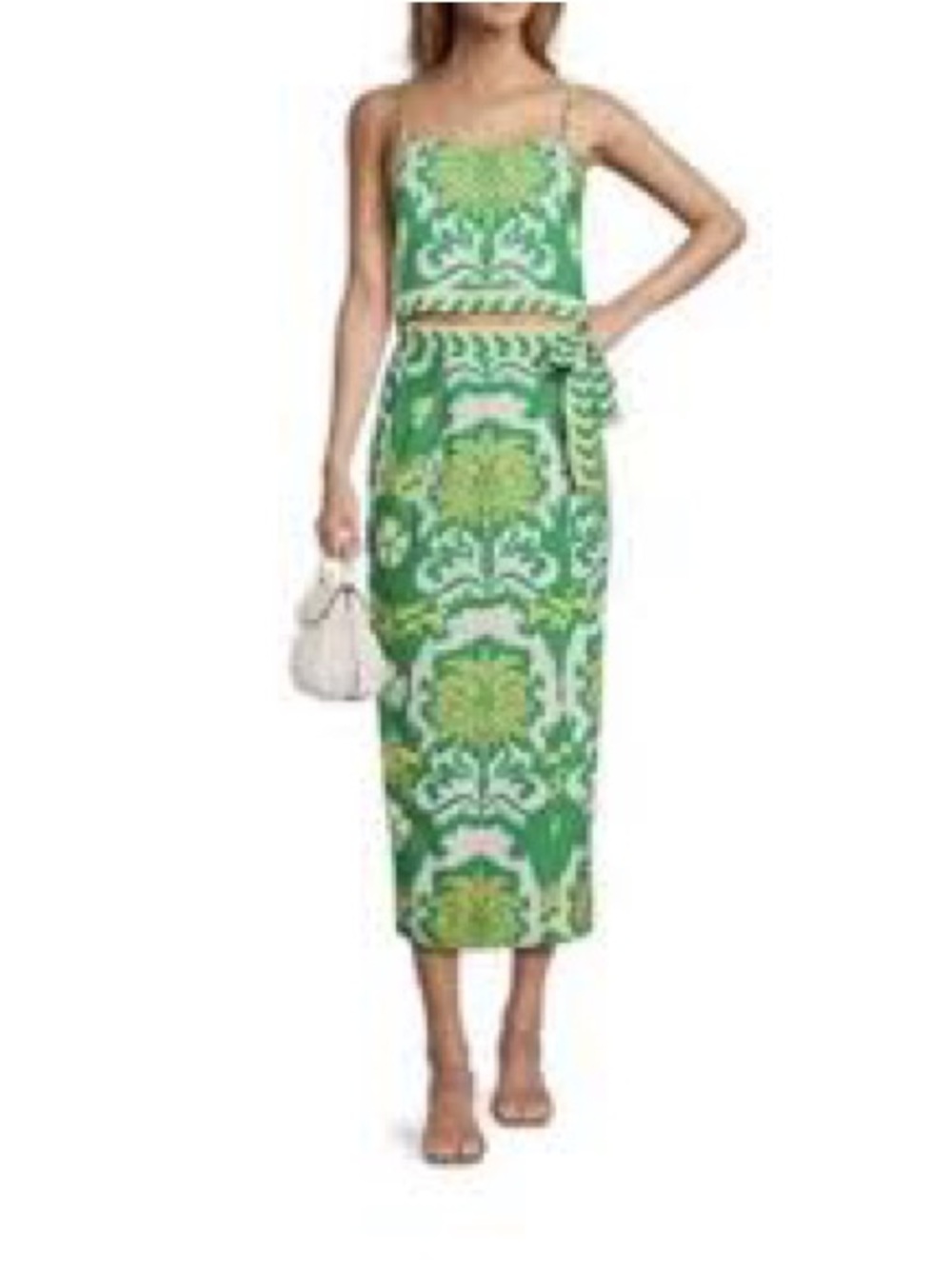 ANTONIO MELANI Green by Printed Midi Skirt with Botanical Motif and matching top